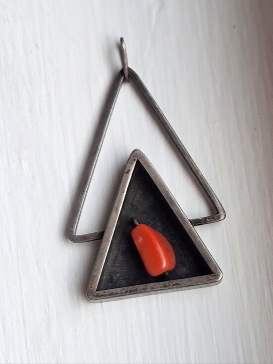 Mid Century Modern Jewelry - SIGNED IRENA BRYNER STERLING SILVER MID CENTURY MODERN CORAL PENDANT
